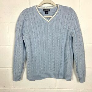 Lands' End V-Neck Cable Knit Sweater Blue Varsity Tennis Preppy Academia‎ Kids L